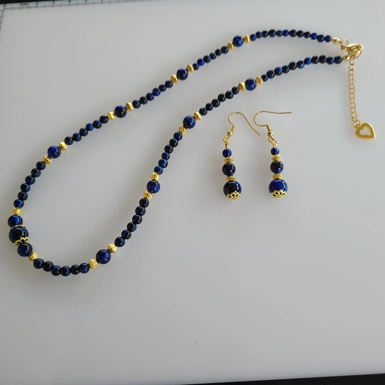 Blue-Tinted Tiger's Eye Necklace and Earrings Set PA591 – photo 3